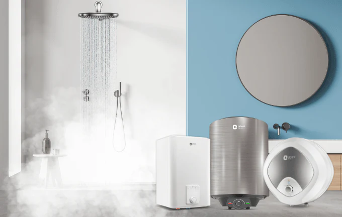 Export-quality water heaters and shower setup in a modern bathroom by QuickExim.
