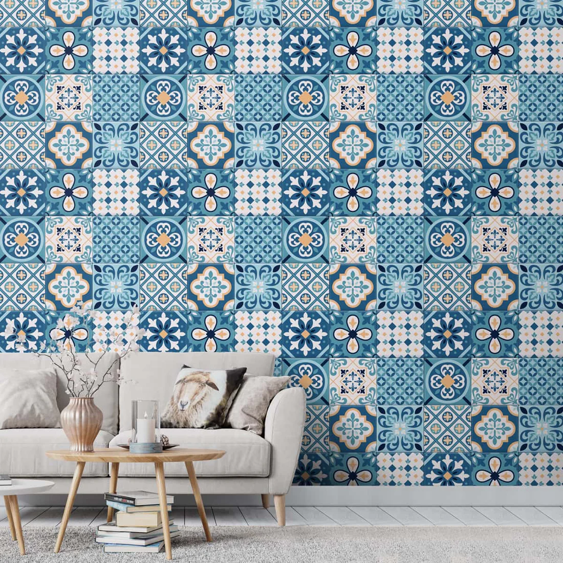 Decorative wall tiles in a stylish living room by QuickExim.